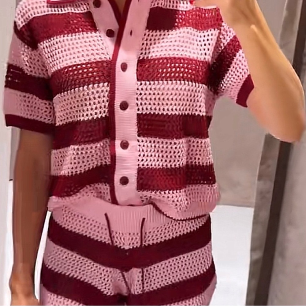 Zara Pink and Burgundy Crochet Shorts and Top
